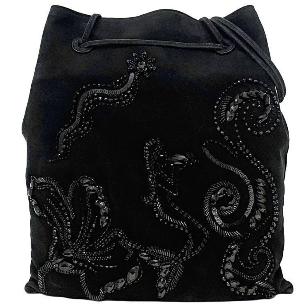 Prada Handbag black Black RICAMO jeweled suede beads tote studs mermaid